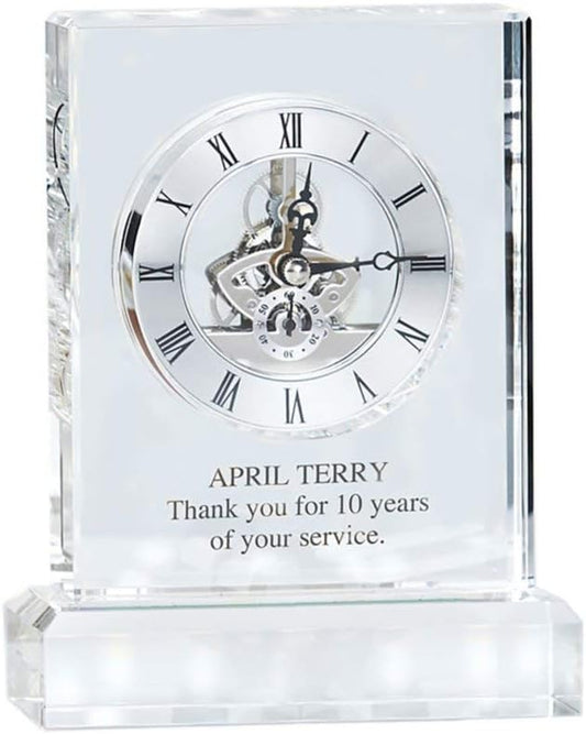 Baudville Engraved Clock Trophy - Executive Crystal - Rectangular Shaped on a Rectangular Base - Silver Inset Time Piece (Silver)