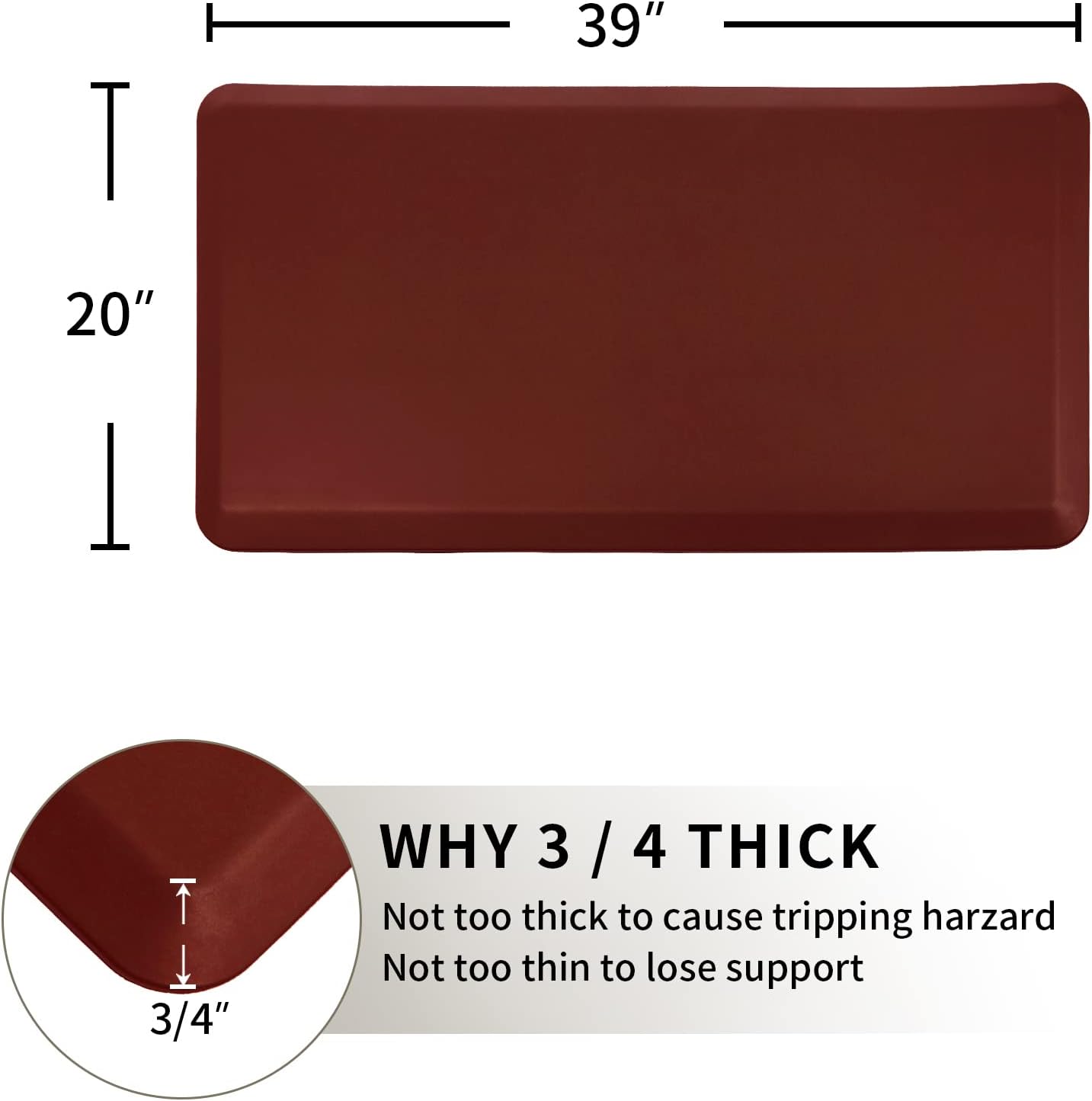 Thick Anti Fatigue Comfort Mat for Standing Desks, Non-Slip Standing Kitchen Mat, Waterproof Floor Mat, Commercial Pads for Offices, Home, Garages(Burgundy)…