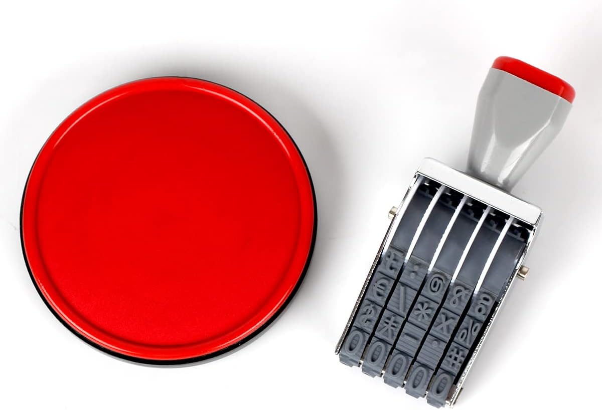 Rubber Number Stamps and Pad Kit, Multi-Function DIY 5 Digits Roller Stamp,Business Stamps Office Stamps Date Stamp with Red Stamp Pad Scrapbooking Roller Writing Paper