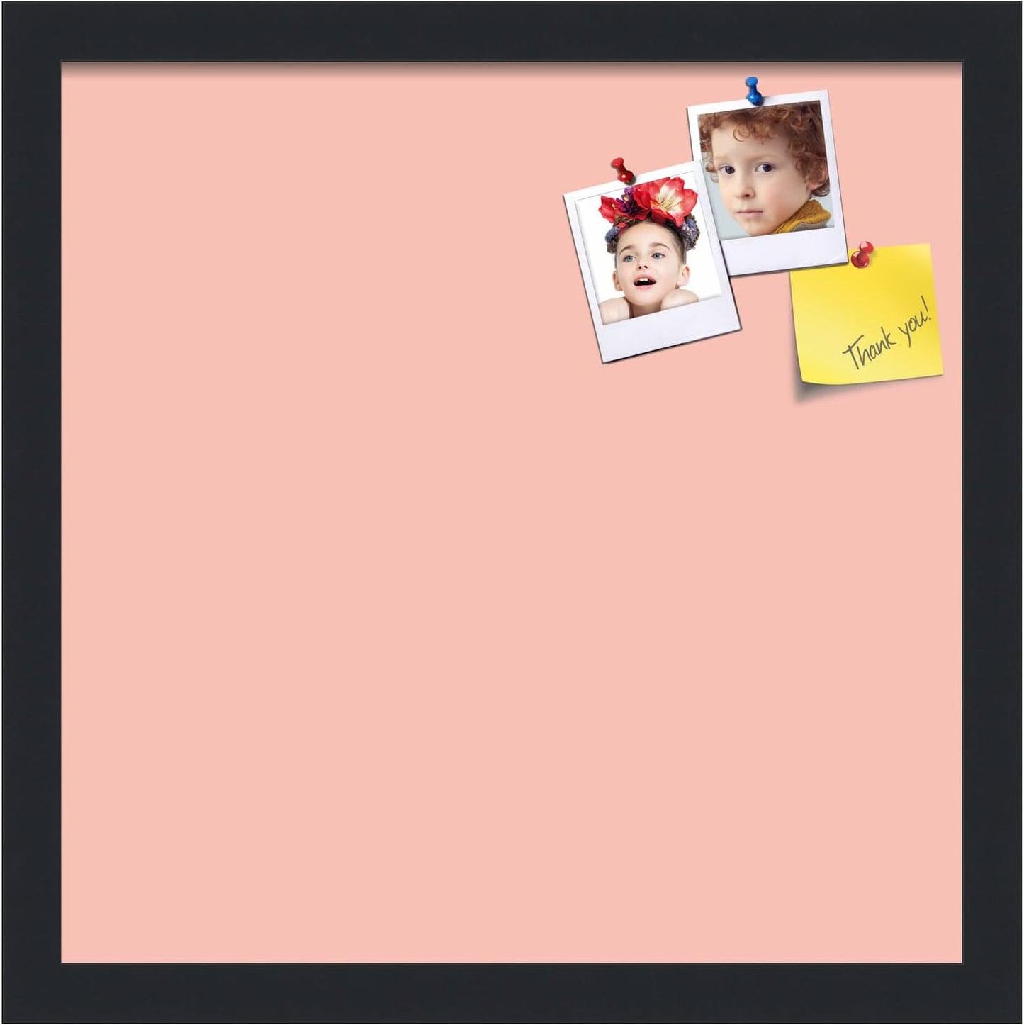 PinPix 15x15 Inch Cork Bulletin Board. This Decorative Framed Pin Board Comes with Pink Pastel Design and a Satin Black Frame. Ideal for Home Office Decor or Message Board (PinPix-1813)