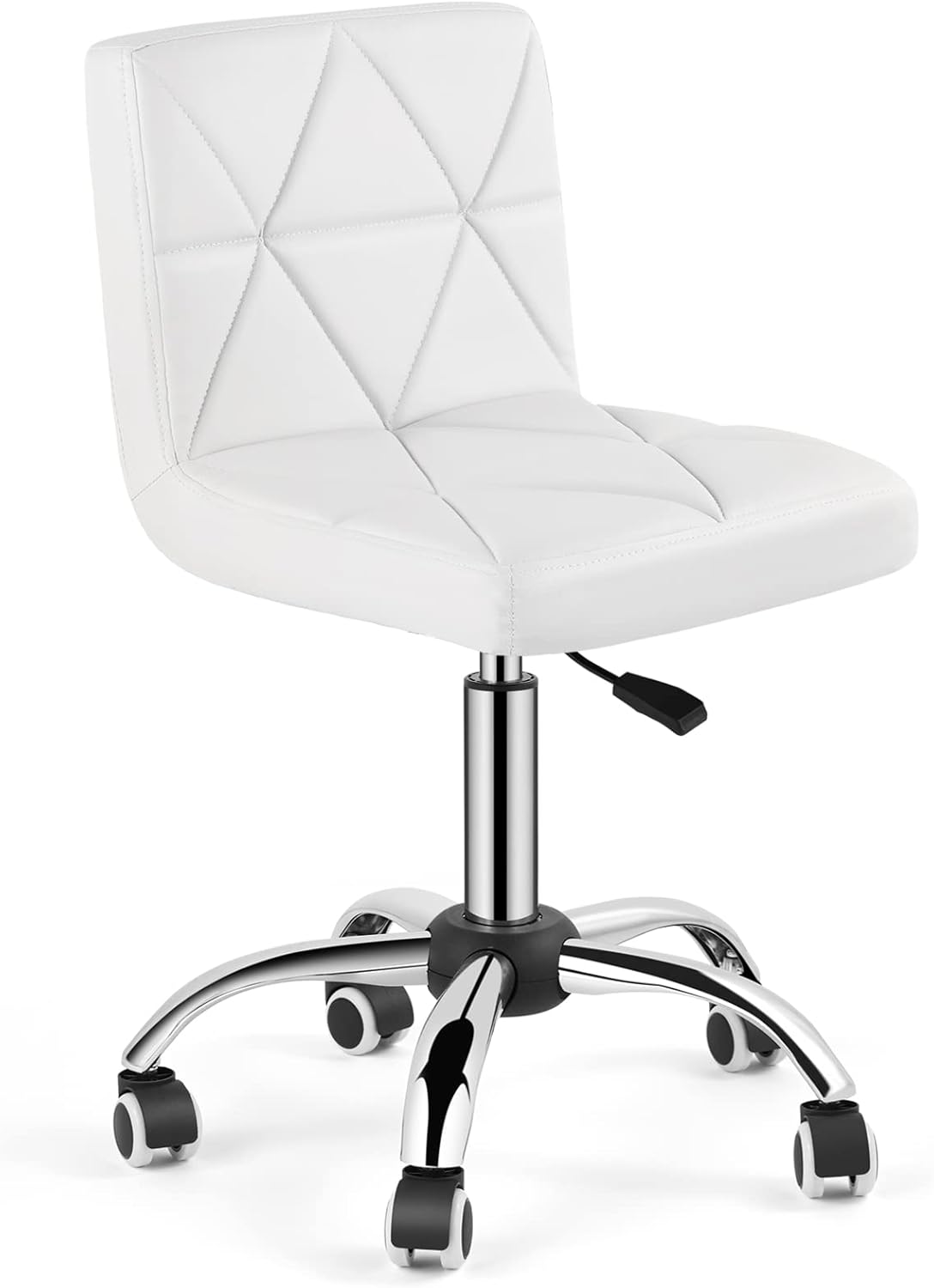 COSVALVE Armless Desk Chair, Mid Back Swivel Office Chair, Adjustable Executive Conference Task Chair with Rolling Wheels and Diamond Pattern, for Home Computer Barber, White