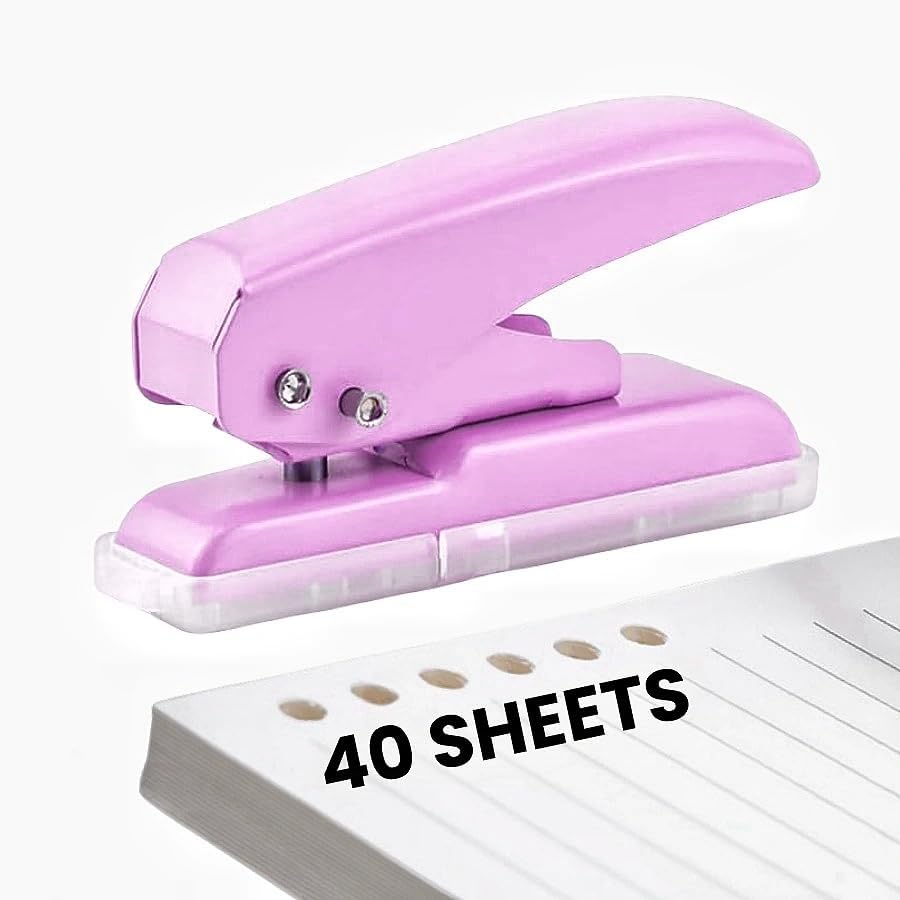 Single Hole Punch, 40 Sheets Punch Capacity Hole Puncher Heavy Duty Hole Puncher Single Small Hole Punch One Hole Puncher for Crafts Paper Cards Tags Scrapbook-1/4 inch Hole, Purple