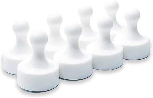 GLASSBOARD STUDIO Powerful Neodymium Magnets, Pawn-Shaped - Strong Fridge/Refrigerator and Whiteboard Magnet, Ideal for Office, Kitchen, Crafts - Rare Earth, Heavy Duty (8, White)