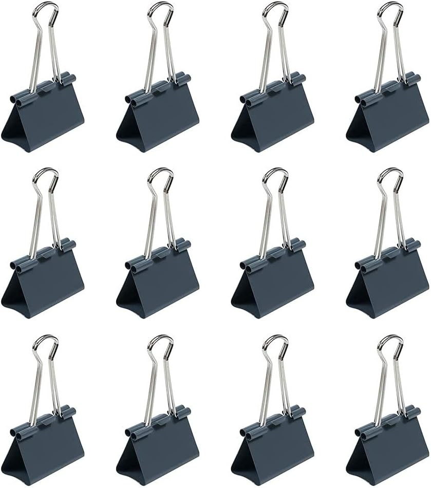 JAM PAPER Colorful Binder Clips - Large - 1 1/2 Inch (41 mm) - Grey Binderclips - 12/Pack