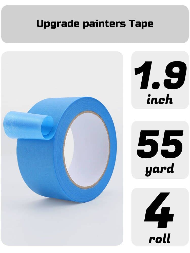Lichamp Blue Painters Tape Bulk, 4 Pack 1.9 inch Wide by 55 Yards Tape Paper, Blue Tapes for Crafts Arts