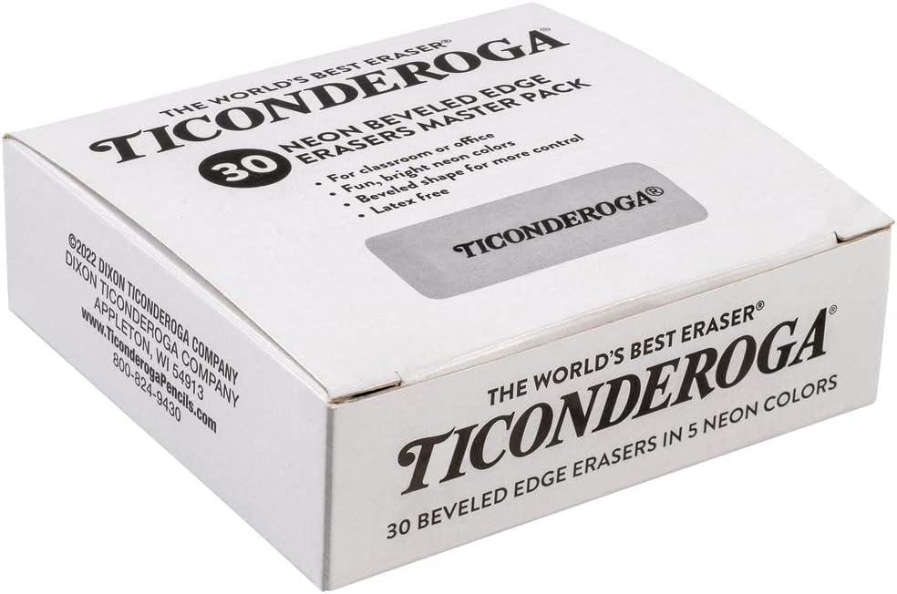 Ticonderoga Wedge Erasers, Neon Colors, 30 Count, Class Pack