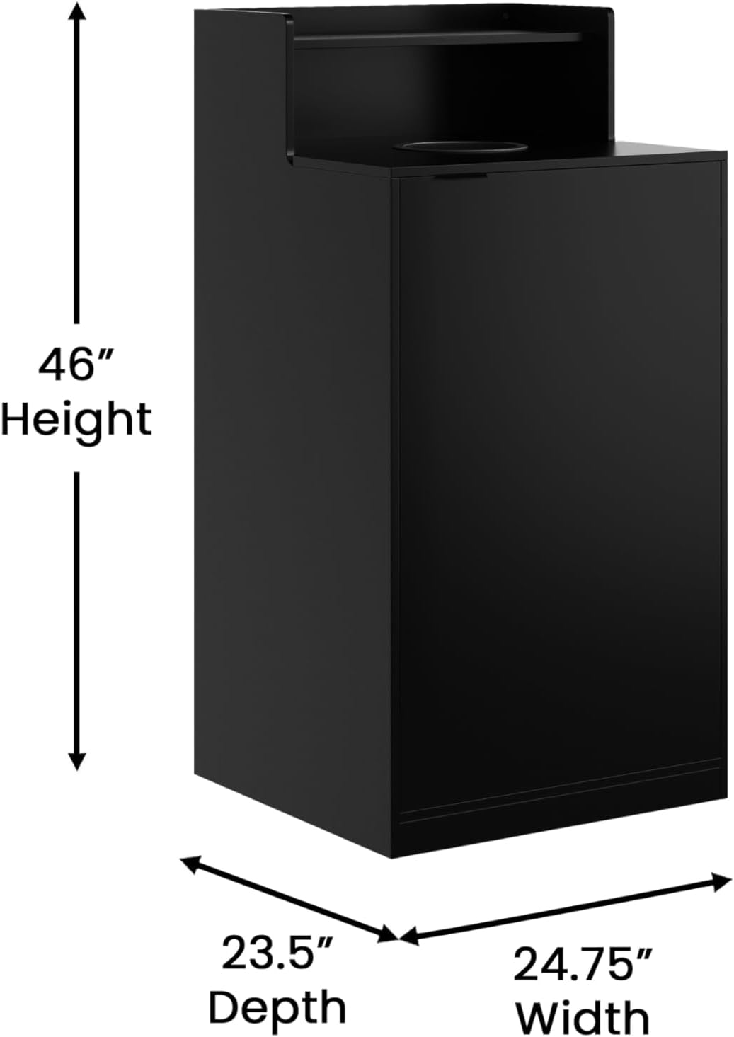 Flash Furniture Dell Trash Can Enclosure with Tray Shelf and 8" Drop Hole, Commercial Grade Trash Receptacle for 32 Gallon Round Cans, Swing Door Access, Black