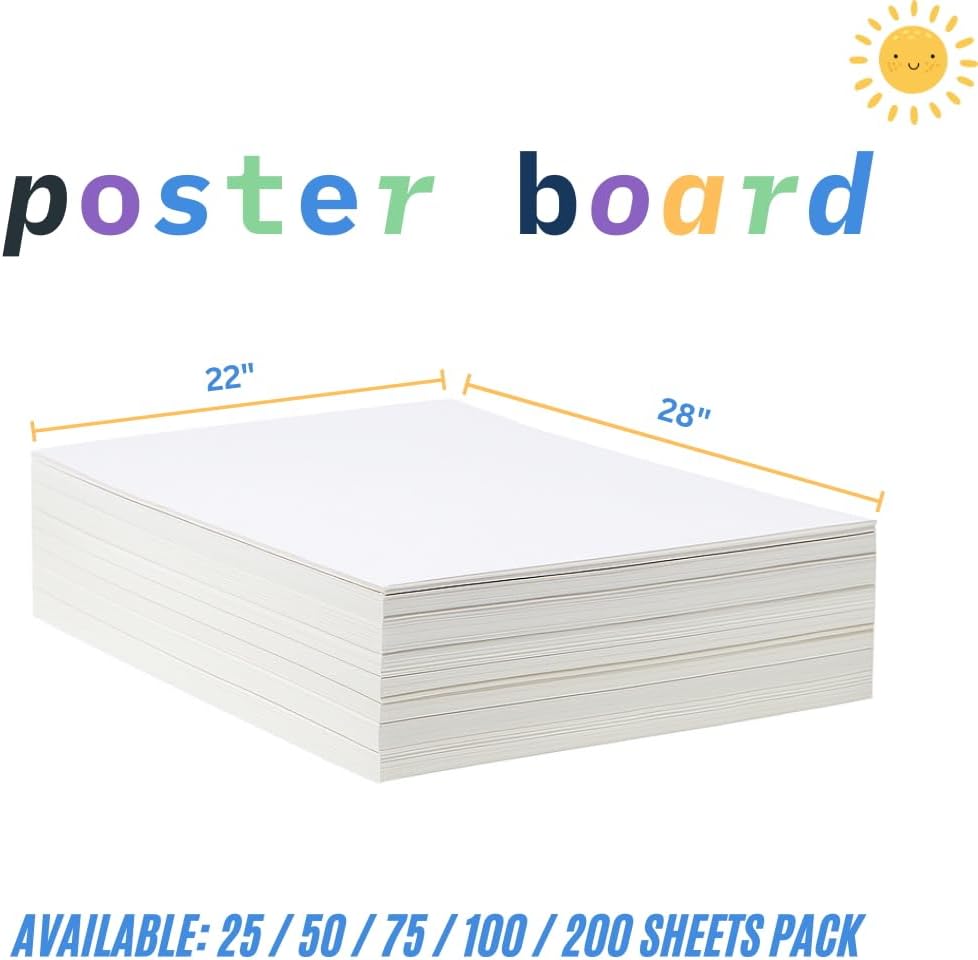 Century Lemon™ 22" x 28" White Poster Board, 200 Sheets Superb Multipurpose Bulk Poster Board for School, Office, and Craft Projects, 256-83-005