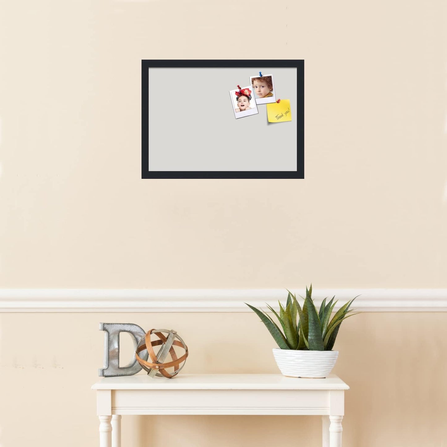 PinPix 20x14 Inch Cork Bulletin Board. This Decorative Framed Pin Board Comes with Light Stone Design and a Satin Black Frame. Ideal for Home Office Decor or Message Board (PinPix-1809)