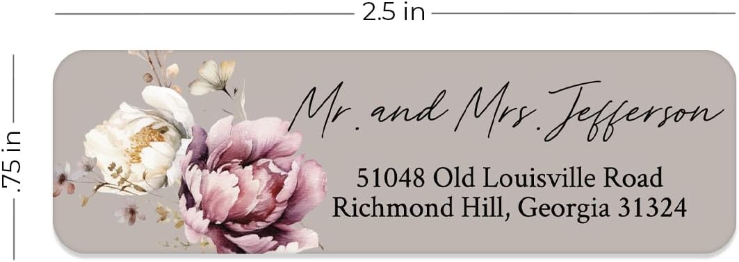 Taupe Watercolor Floral Rolled Address Labels / 250 Personalized Return Address Labels/Designer Address Stickers in Elegant Plastic Dispenser