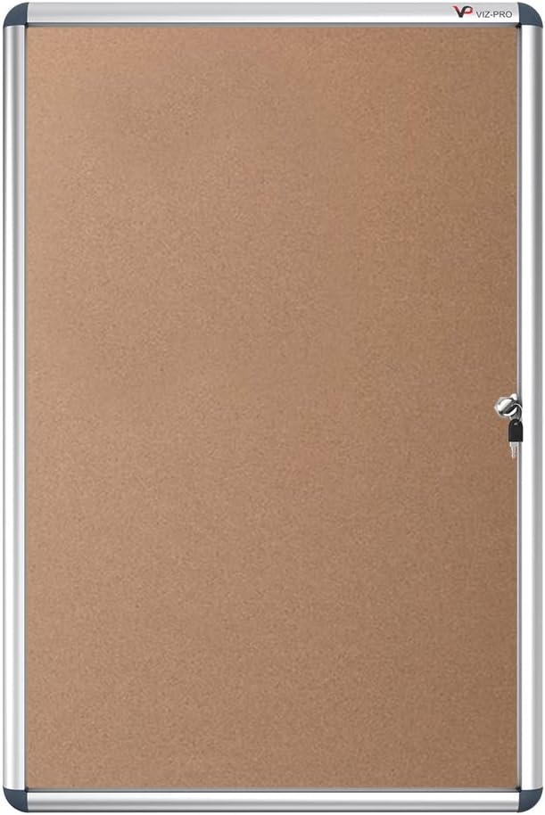 VIZ-PRO Tamperproof Lockable Cork Noticeboard Class 1 Aluminium Framed 36x24 Inches