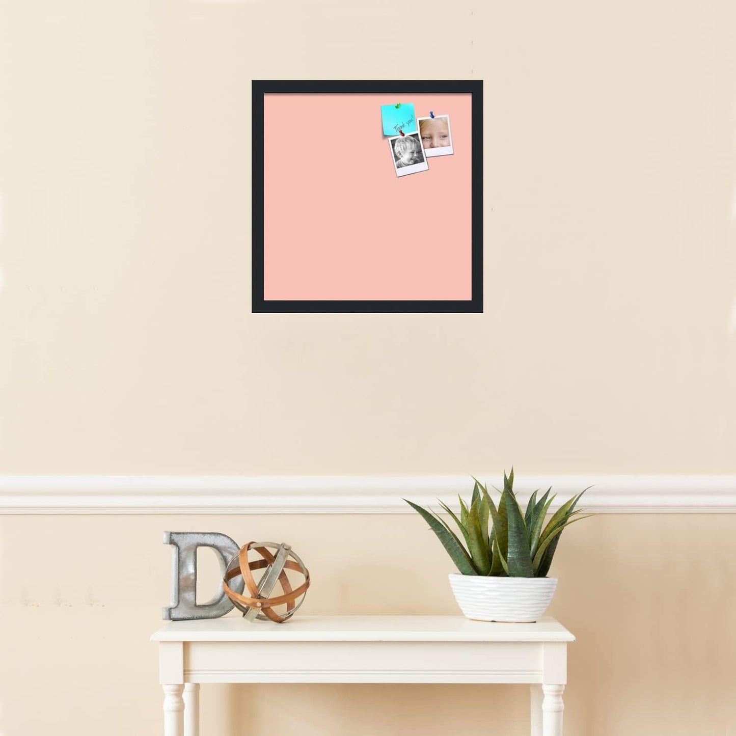 PinPix 17x17 Inch Cork Bulletin Board. This Decorative Framed Pin Board Comes with Pink Pastel Design and a Satin Black Frame. Ideal for Home Office Decor or Message Board (PinPix-1813)