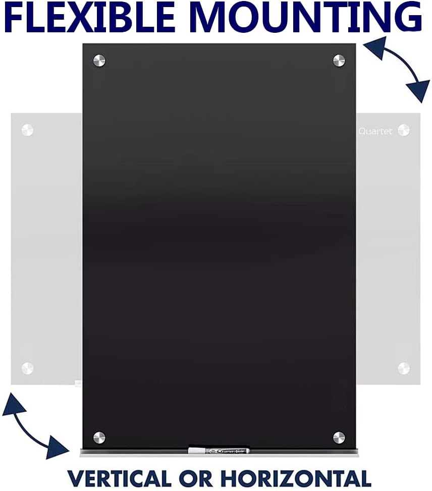 Black Glass Board Frameless Tempered Glass Dry Erase Board with Marker Tray for Interactive Office, Wall Mounted Frosted Glass Board, 60" x 40", Black