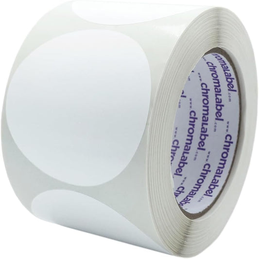 ChromaLabel 3 Inch Circle Sticker Labels, Easy to Write On Round Colored Stickers, High Visibility Permanent Labels - 500 Sticky Dots per Roll, White Dot Stickers