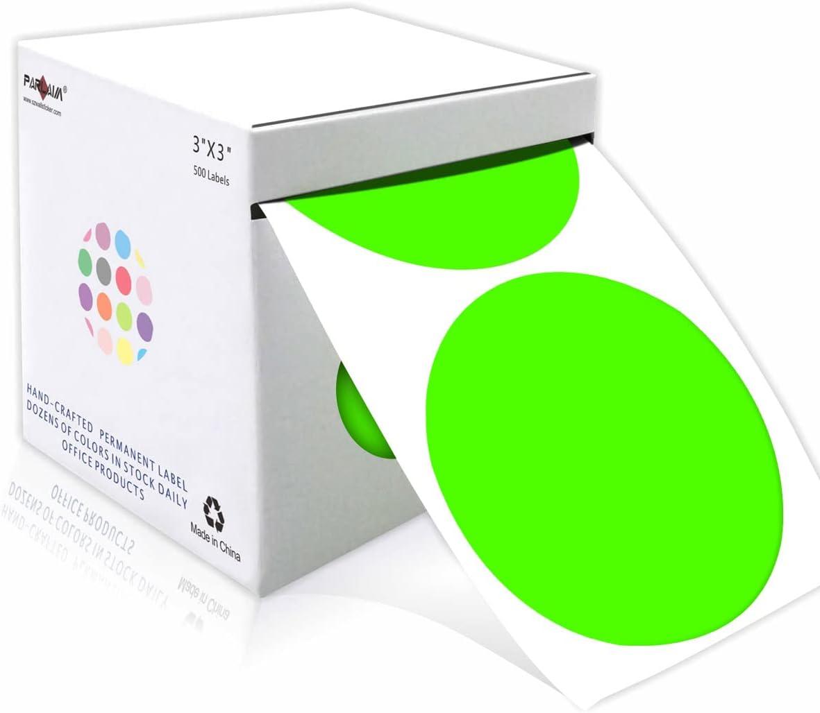 PARLAIM 3 Inch Round Permanent Adhesive Color Cod Dot Stickers,500 per Dispenser Box Roll dots Label Inventory Circle Stickers