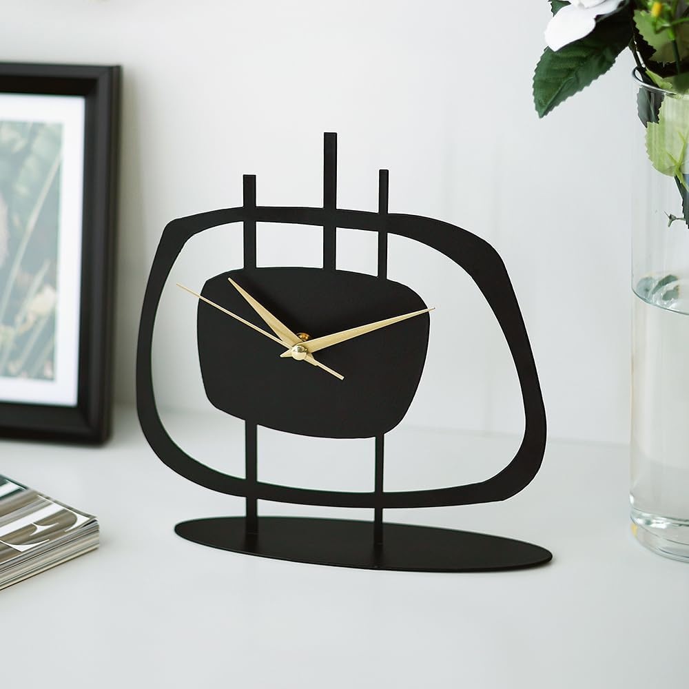 Table Clock for Living Room Office, Bedside, Kitchen | Silent Running Night Shelf Analog Desk Clock with 8 x 9 inch Size | Decorative Table Clocks