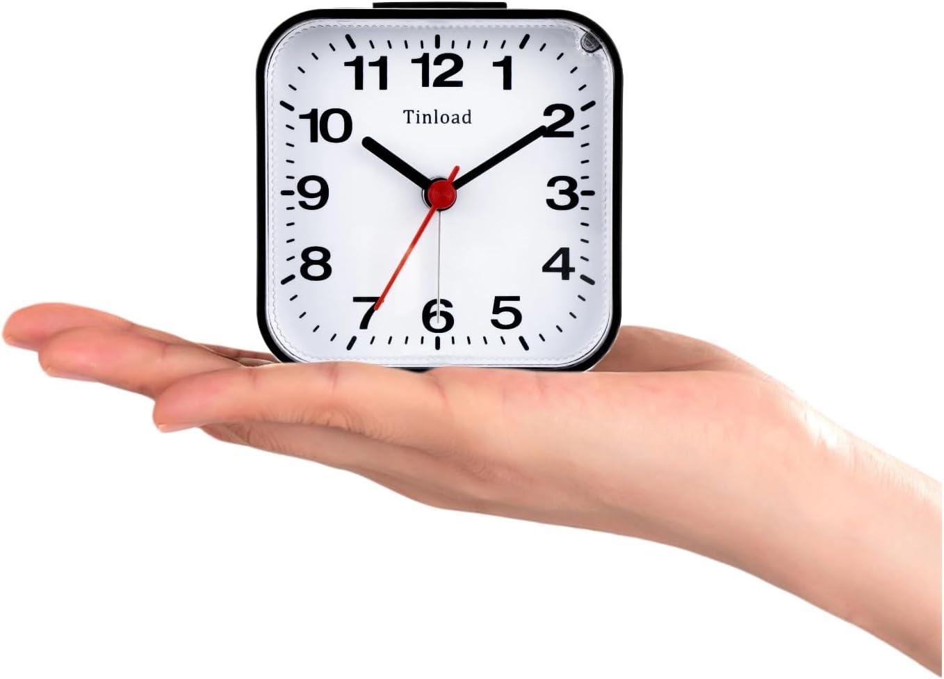 Small Battery Analog Alarm Clock Silent Non Ticking, Ascending Beep Sounds, Snooze,Light Functions (Black-B)