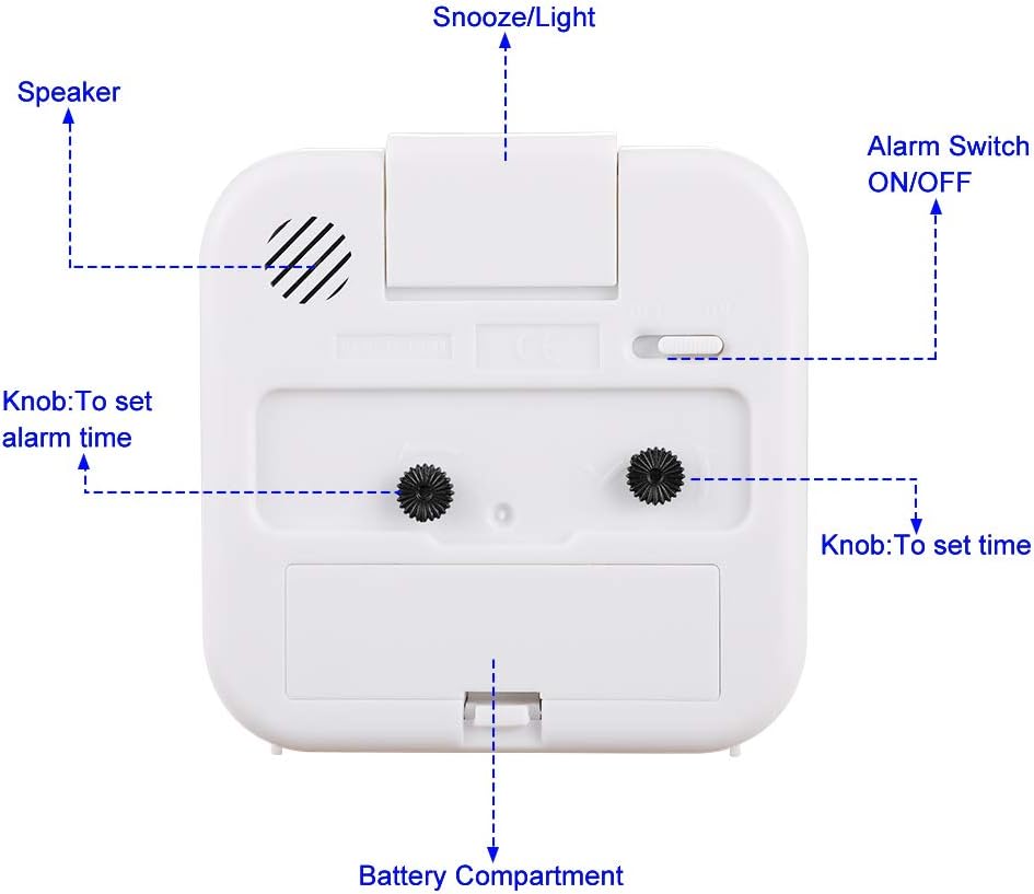 Small Battery Operated Analog Travel Alarm Clock Silent Non Ticking, Gentle Wake, Ascending Beep Sounds, Snooze,Lighted on Demand, Easy Set(White)