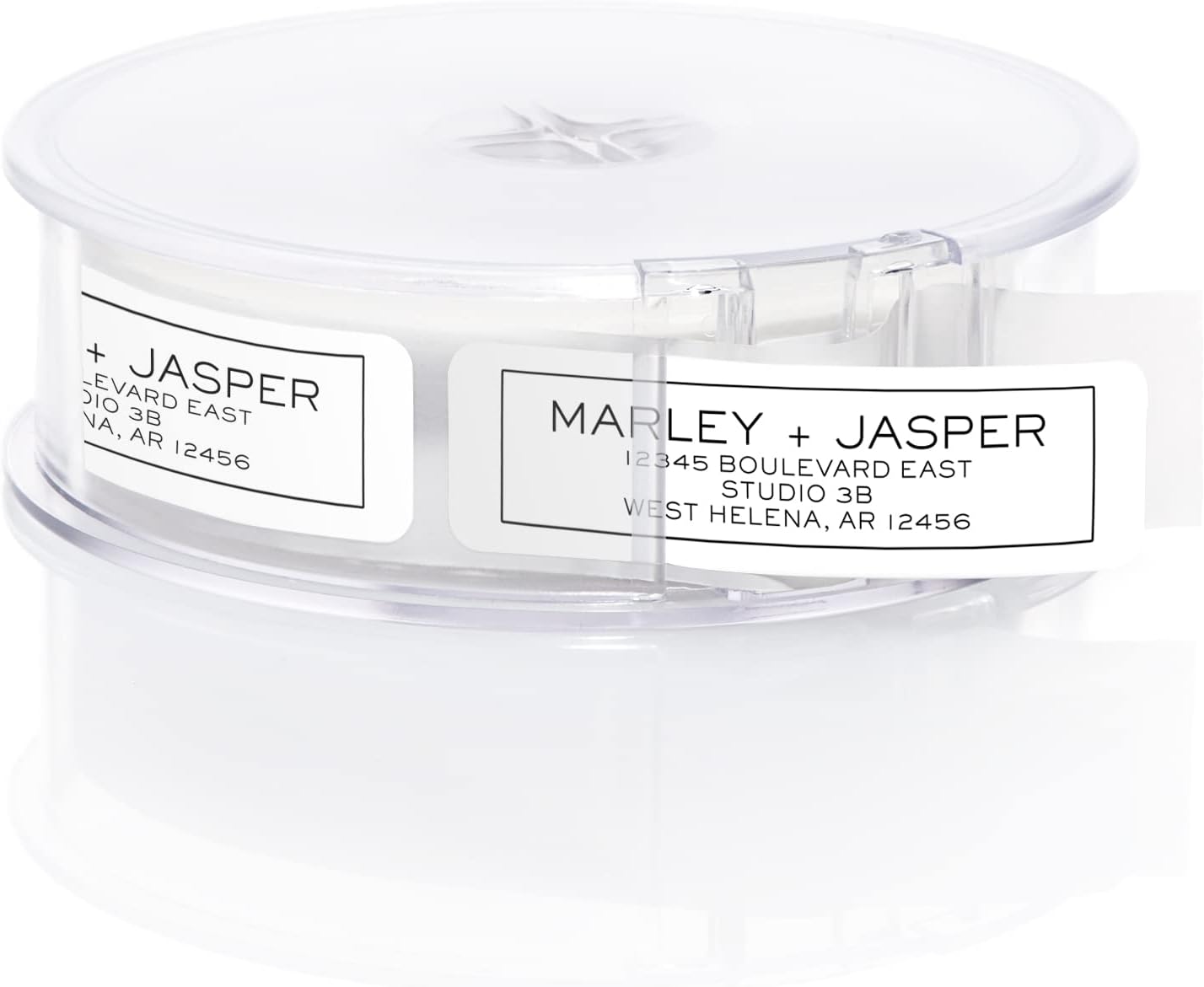 Simple Modern Outline Rolled Address Labels/Roll of 500 Square Box Personalized Address Labels/Designer Return Address Stickers in Elegant Plastic Dispenser