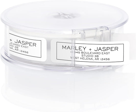 Simple Modern Outline Rolled Address Labels/Roll of 250 Square Box Personalized Address Labels/Designer Return Address Stickers in Elegant Plastic Dispenser