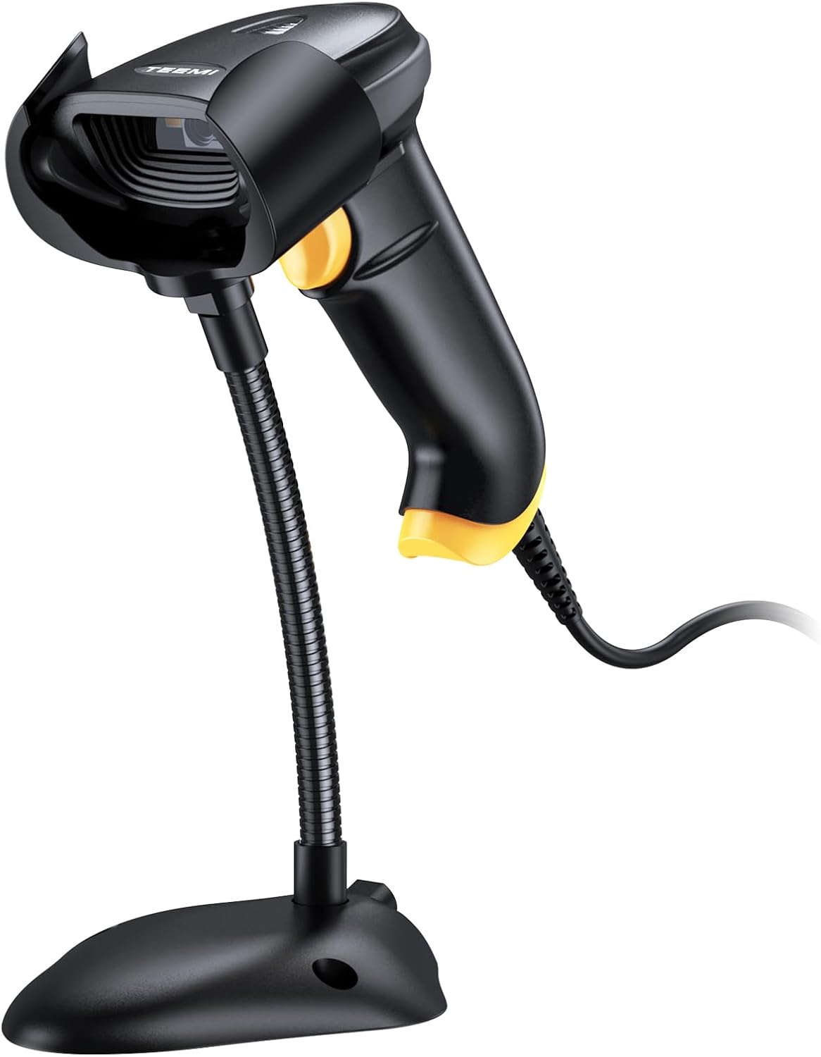 TEEMI 2D Barcode Scanner with Smart Stand USB Wired Handheld Automatic QR Data Matrix PDF417 OCR bar Codes Imager Global Shutter Computer Screen Scan for Windows Mac and Linux PC POS, Stand Included