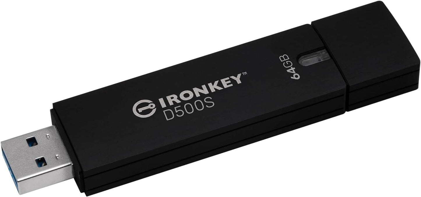 Kingston Ironkey D500S 64GB Encrypted Flash Drive | Dual Hidden Partition | FIPS 140-3 Level 3 | XTS-AES 256-bit | BadUSB and Brute Force Protection | Multi-Pin Option | IKD500S/64GB