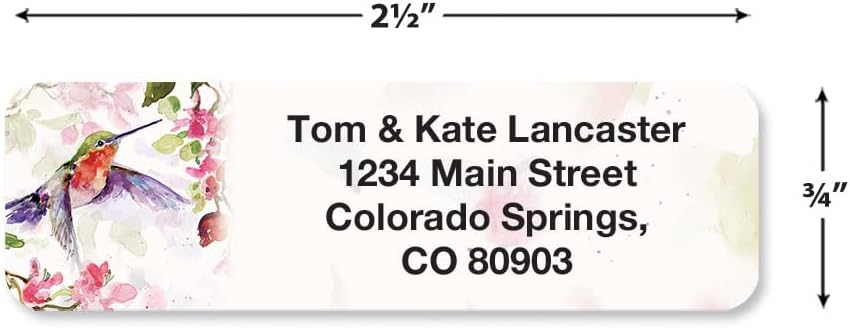 Colorful Images Fluttering Hummingbirds Rolled Personalized Return Address Mailing Labels with Dispenser, Customize with Name & Shipping Address, 250 ¾” x 2½ Self Adhesive, Easy Peel Label Roll