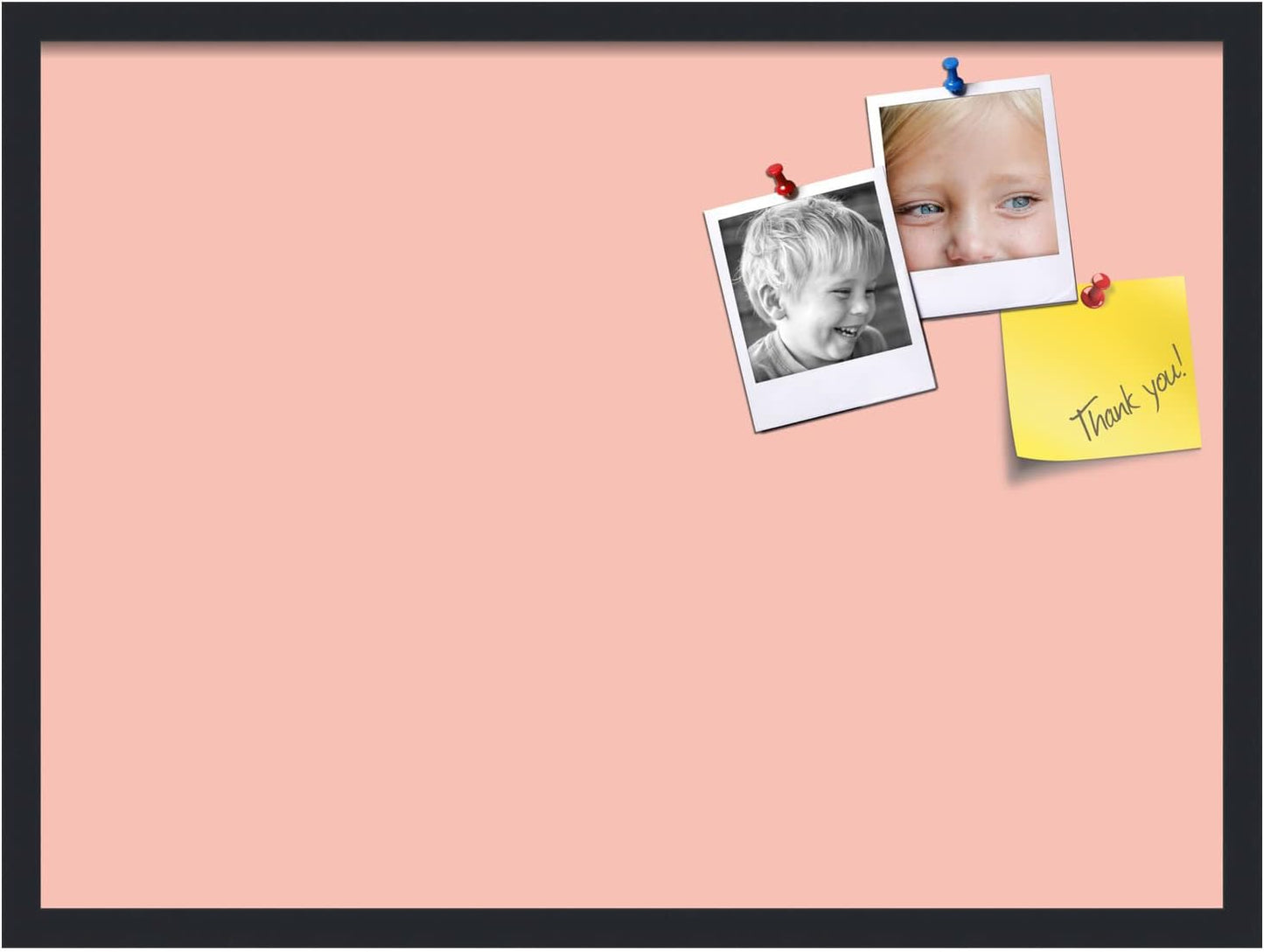 PinPix 30x22 Inch Cork Bulletin Board. This Decorative Framed Pin Board Comes with Pink Pastel Design and a Satin Black Frame. Ideal for Home Office Decor or Message Board (PinPix-1813)