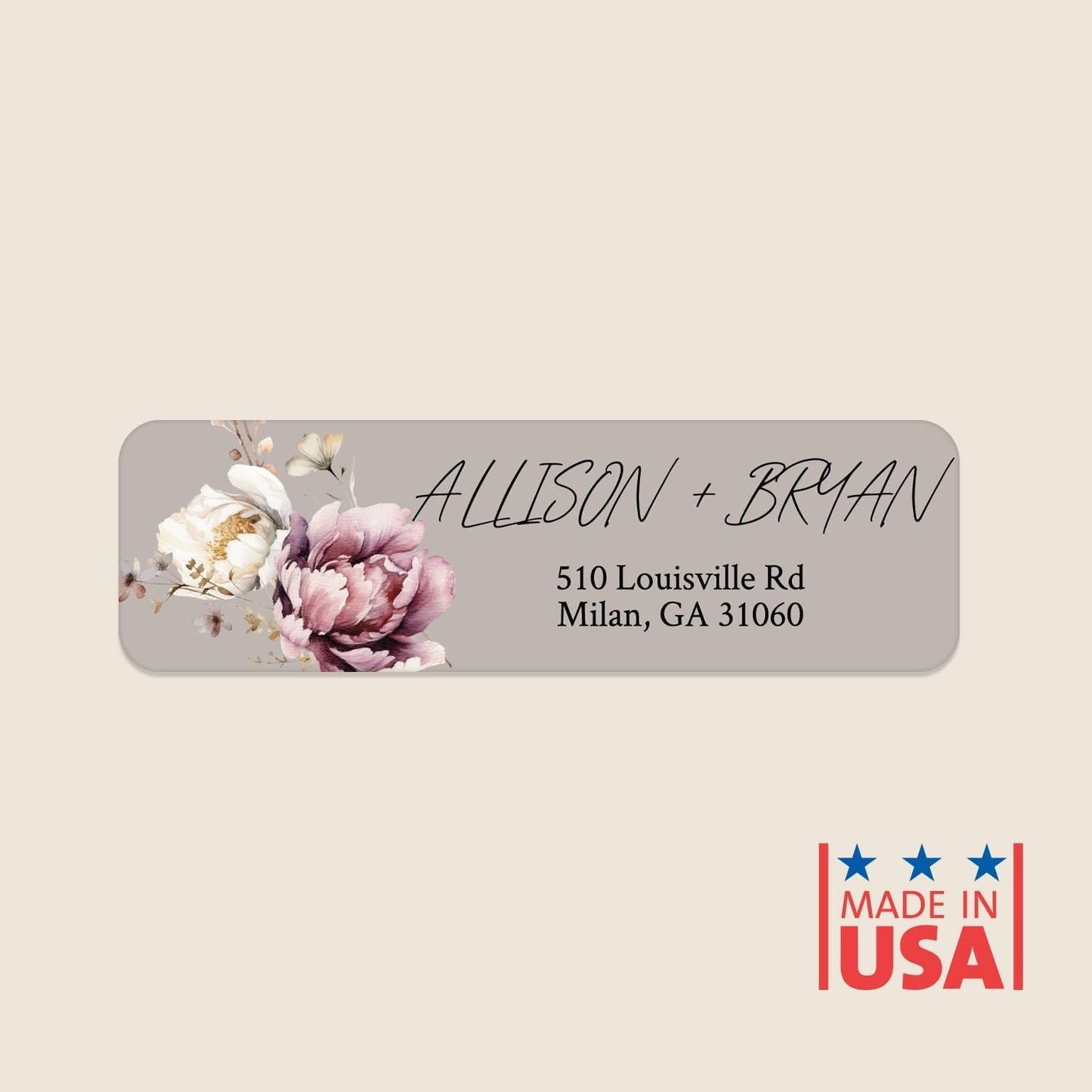 Taupe Watercolor Floral Rolled Address Labels / 500 Personalized Return Address Labels/Designer Address Stickers in Elegant Plastic Dispenser