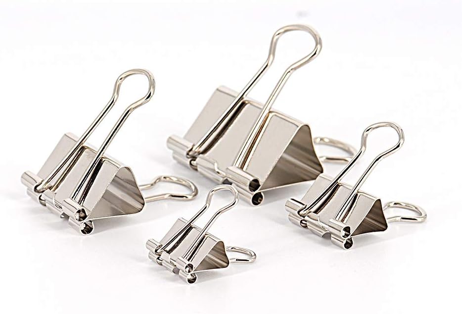 Binder Paper Clips, Assorted Sizes Set (Mini, Small, Medium, Large) for Office School and Home Supplies (Silver)