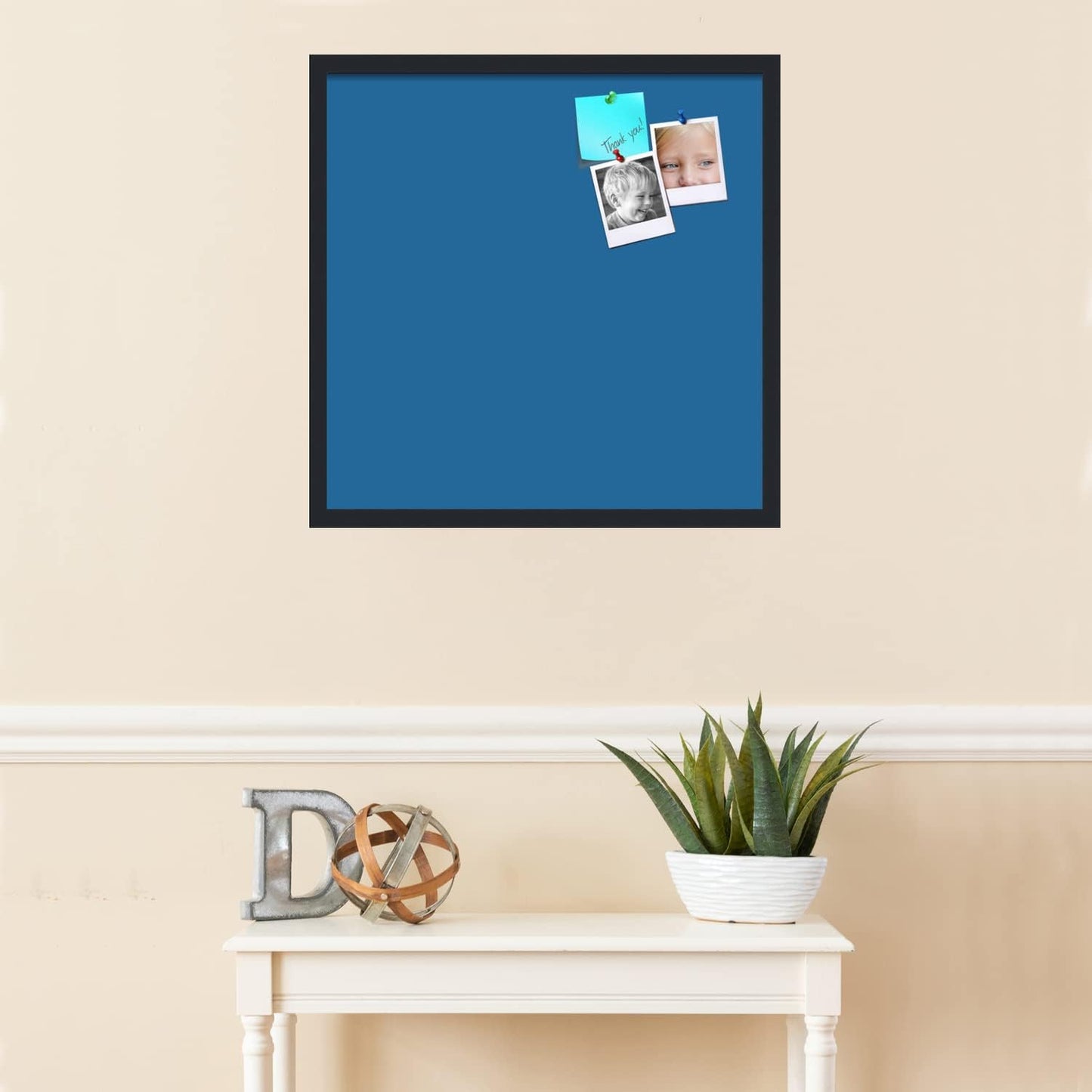 PinPix 24x24 Inch Cork Bulletin Board. This Decorative Framed Pin Board Comes with Navy Pastel Design and a Satin Black Frame. Ideal for Home Office Decor or Message Board (PinPix-1811)