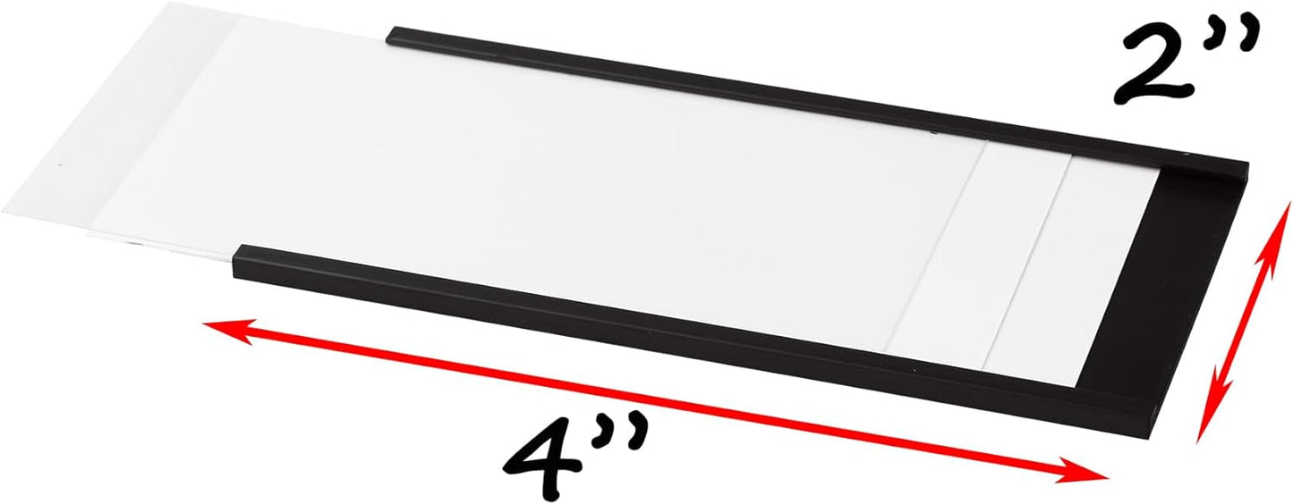 Realth Magnetic Label Holders 2'' x 4'' 70 Pack with Paper Inserts and Clear Plastic Protectors, Magnetic Label Strips Magnetic Data Card Holders File Cabinet Labels for Metal Racks and Shelves