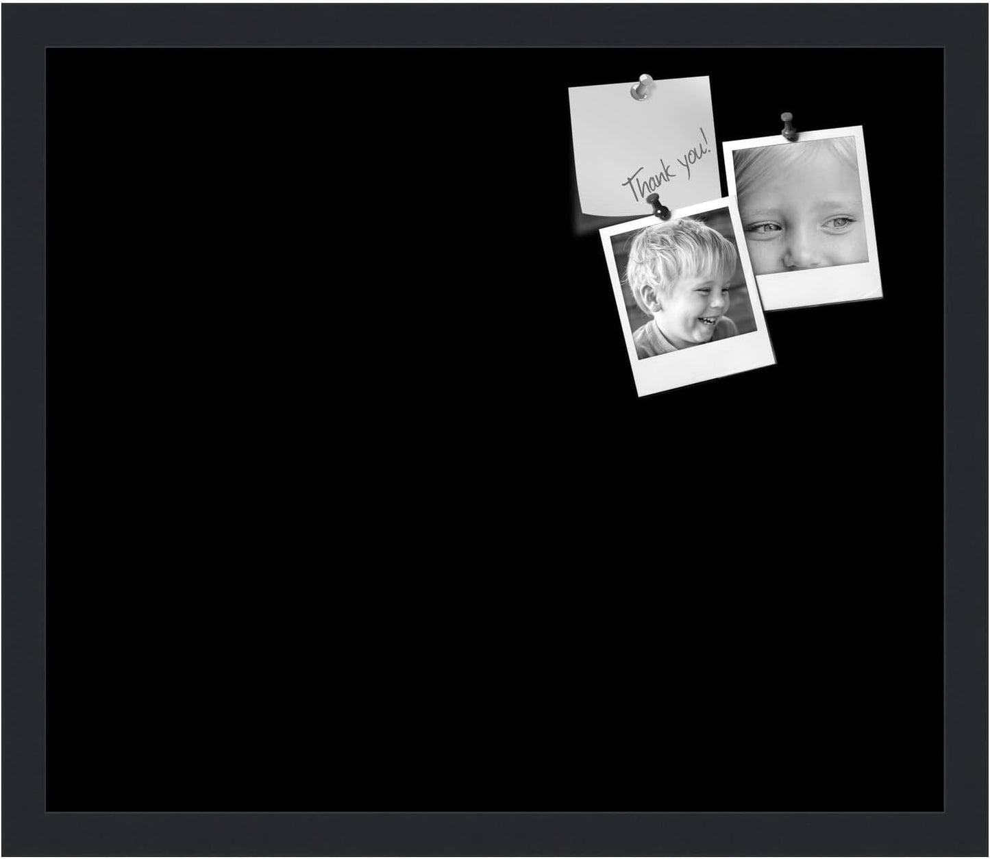 PinPix 20x17 Inch Cork Bulletin Board. This Decorative Framed Pin Board Comes with Solid Black Design and a Satin Black Frame. Ideal for Home Office Decor or Message Board (PinPix-622)