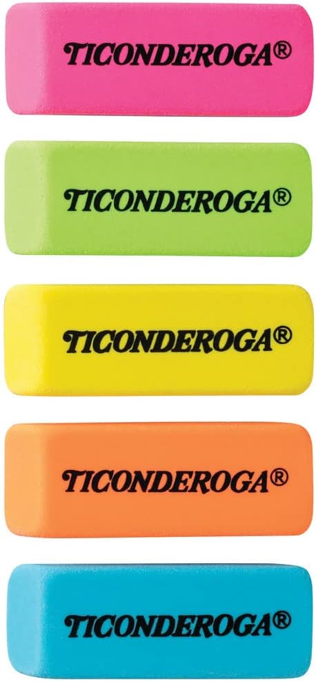 Ticonderoga Wedge Erasers, Neon Colors, 30 Count, Class Pack