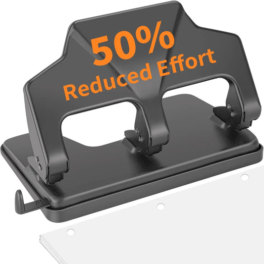 Heavy Duty 3 Hole Punch, 40-Sheet Heavy Duty Paper Punch, 50% Reduced Effort 3-Hole Punch, AFMAT Metal Hole Puncher 3 Ring, Three-Hole Paper Puncher w/Large Chip Tray for Classroom, Office, Silver