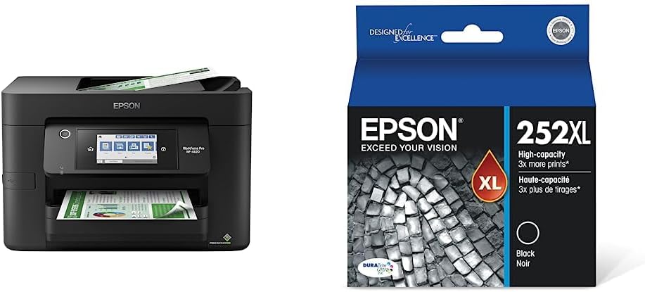 Epson® Workforce® Pro WF-4820 Wireless Color Inkjet All-in-One Printer, Black, Large & T252 DURABrite Ultra Ink High Capacity Black Cartridge (T252XL120-S) for Select Workforce Printers