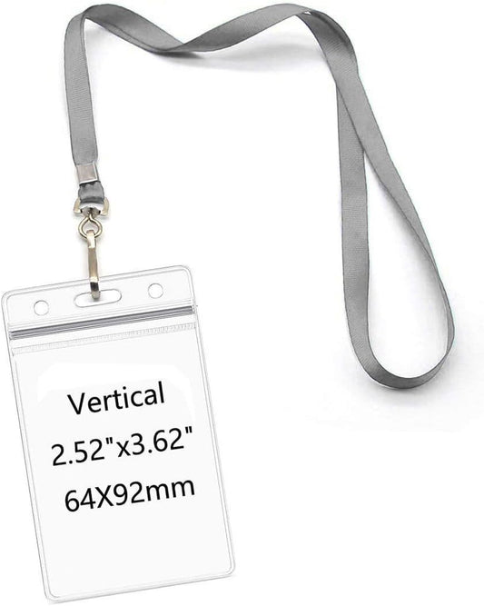 Lanyards with Id Holder Name Badges Waterproof Name tag Badge Holders with Neck Lanyard Swivel J-Hook Clip 50 Pack (Gray, Vertical)
