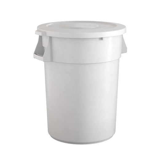44 Gallon White Round Commercial Trash Can with Lid