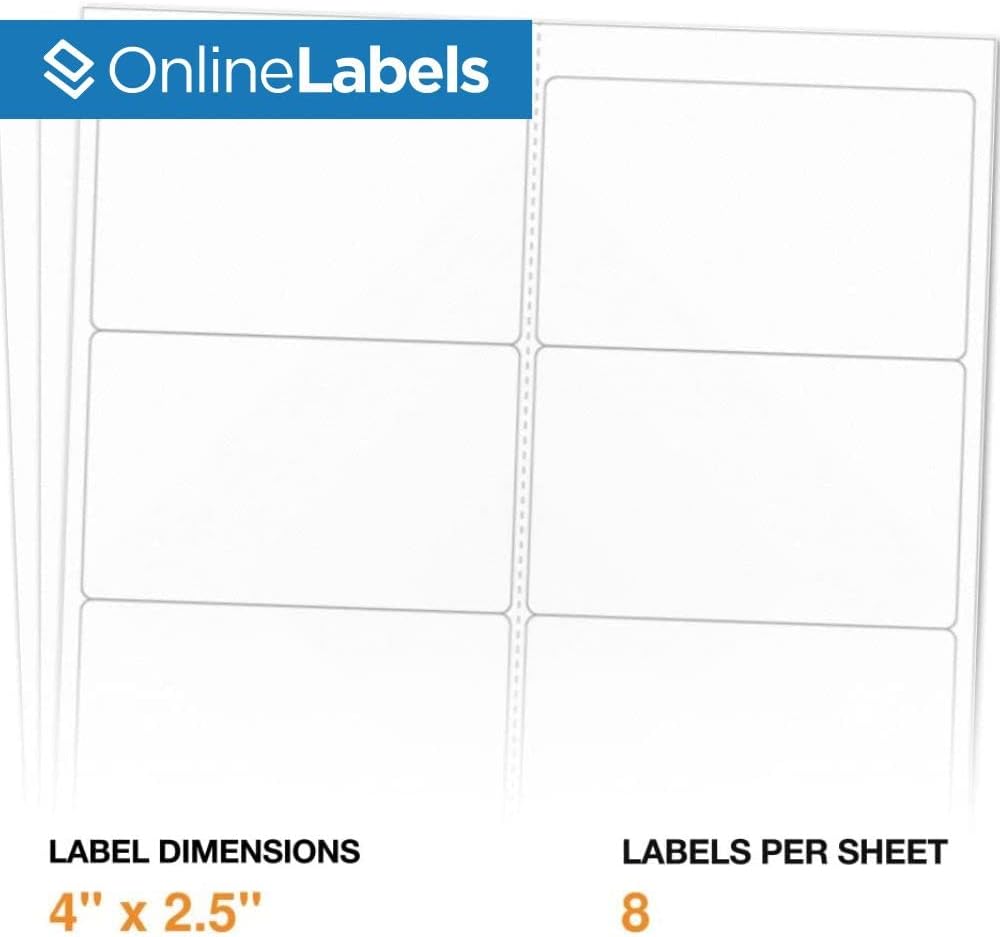 4 x 2.5 Rectangle Labels - Permanent, White Matte - Address, Shipping, Mailing, Gift Labels - Pack of 8,000 Labels, 1,000 Sheets - Inkjet/Laser Printers - Online Labels