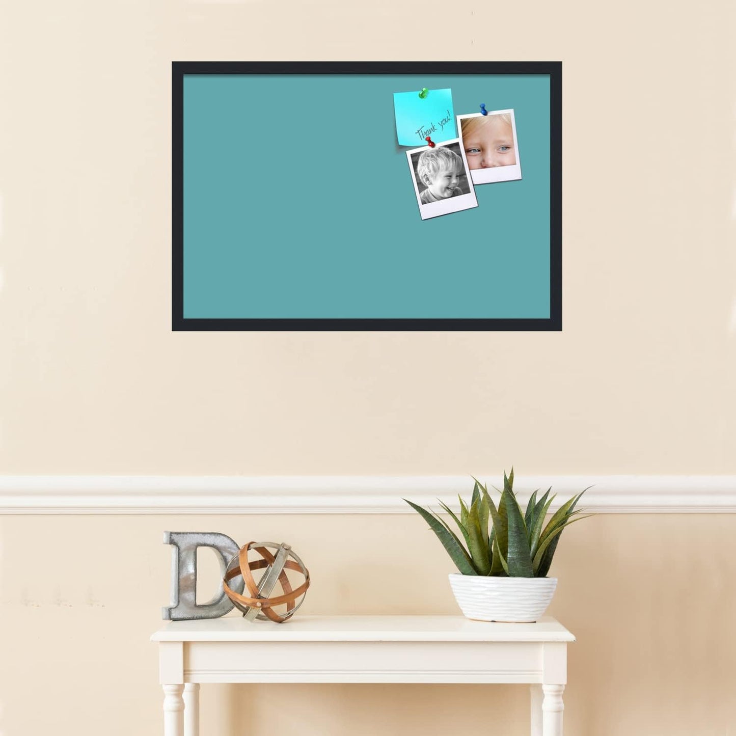 PinPix 30x20 Inch Cork Bulletin Board. This Decorative Framed Pin Board Comes with Aqua Pastel Design and a Satin Black Frame. Ideal for Home Office Decor or Message Board (PinPix-1806)