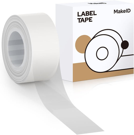 MakeID E1 Q1 Label Maker Tape Refills, 16mm x 4m (0.63" x 13') Continuous Sticker Thermal Laminated Waterproof Self-Adhesive Multipurpose Labeling Tape Replacement
