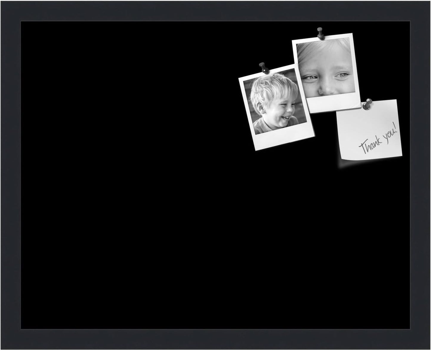 PinPix 19x15 Inch Cork Bulletin Board. This Decorative Framed Pin Board Comes with Solid Black Design and a Satin Black Frame. Ideal for Home Office Decor or Message Board (PinPix-622)