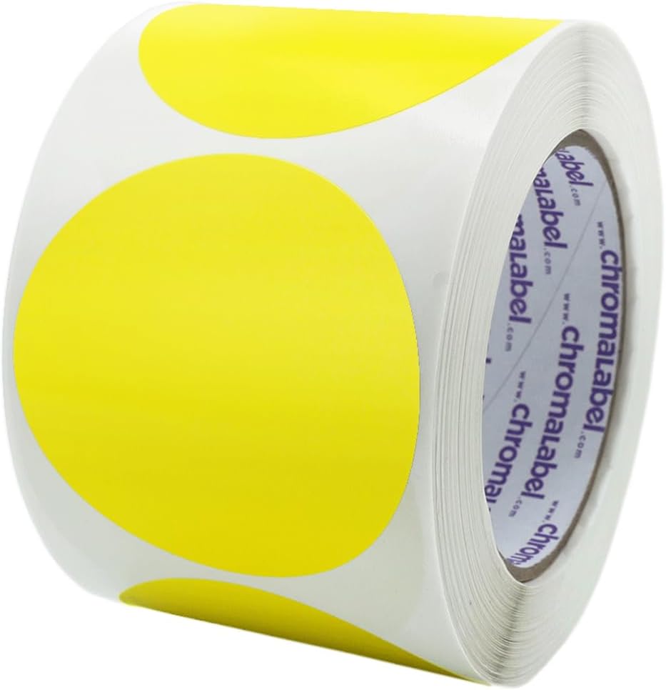 ChromaLabel 3 Inch Yellow Circle Sticker Labels, 500 Sticky Dots, Easy to Write On, Permanent Adhesive