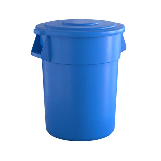 55 Gallon Blue Round Commercial Trash Can with Lid