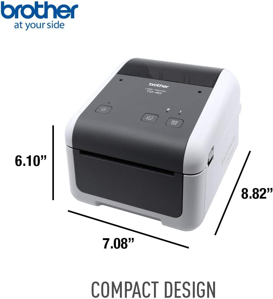 Brother TD4410D 4-inch Thermal Desktop Barcode and Label Printer, for Labels, Barcodes, Receipts and Tags, 203 dpi, 8 IPS, Standard USB and Serial, 6.1"x7.1"x8.8"