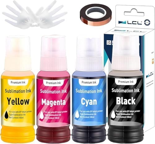 LCL 400ML Sublimation Ink Refilled Bottles Compatible with ET-2400 ET-2720 ET-2800 ET-2803 ET-2760 ET-2820 ET-2850 ET-3710 ET-4760 ET-15000 ST-4000 Inkjet Printers Heat Press Transfer on Mugs T-Shirts
