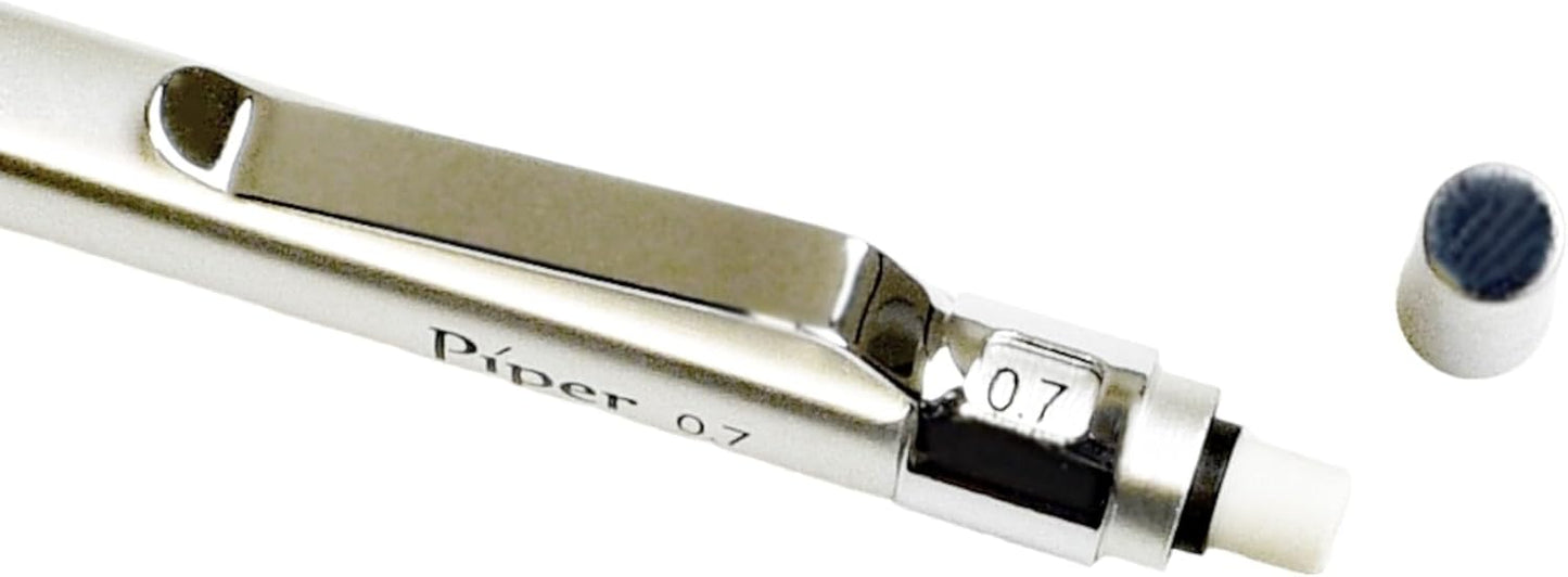 PIPER Quadrata Metal Mechanical Pencil 0.7mm with Erasers and HB #2 Lead Refills for Art, Sketching, Writing, Drafting (BluVerde)