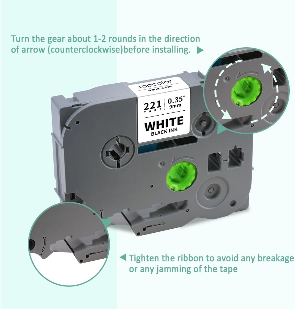 6-Pack Tz 9mm 0.35" Laminated Tape Compatible for Brother Tze-221 Tze-121 Tze-421 Tze-521 Tze-621 Tze-721 P Touch Tze 3/8 Inch Label Maker Tape for PTD200 PTD210 PTH110 PTD220 PTD600 PTD400AD