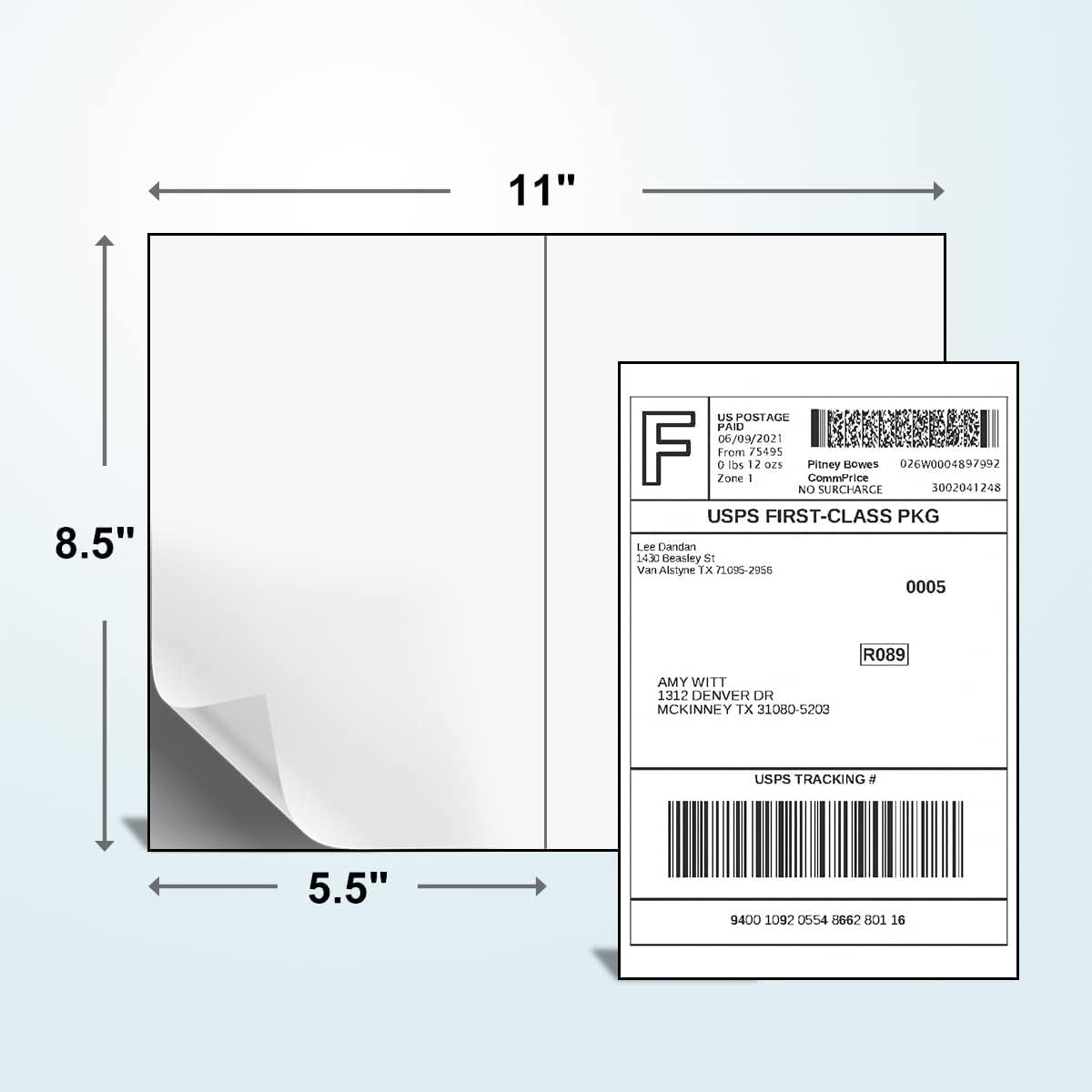 Half Sheet Laser/Ink Jet Shipping Labels UPS FedEx Address Labels (4000 Sheets, 8000 Labels)