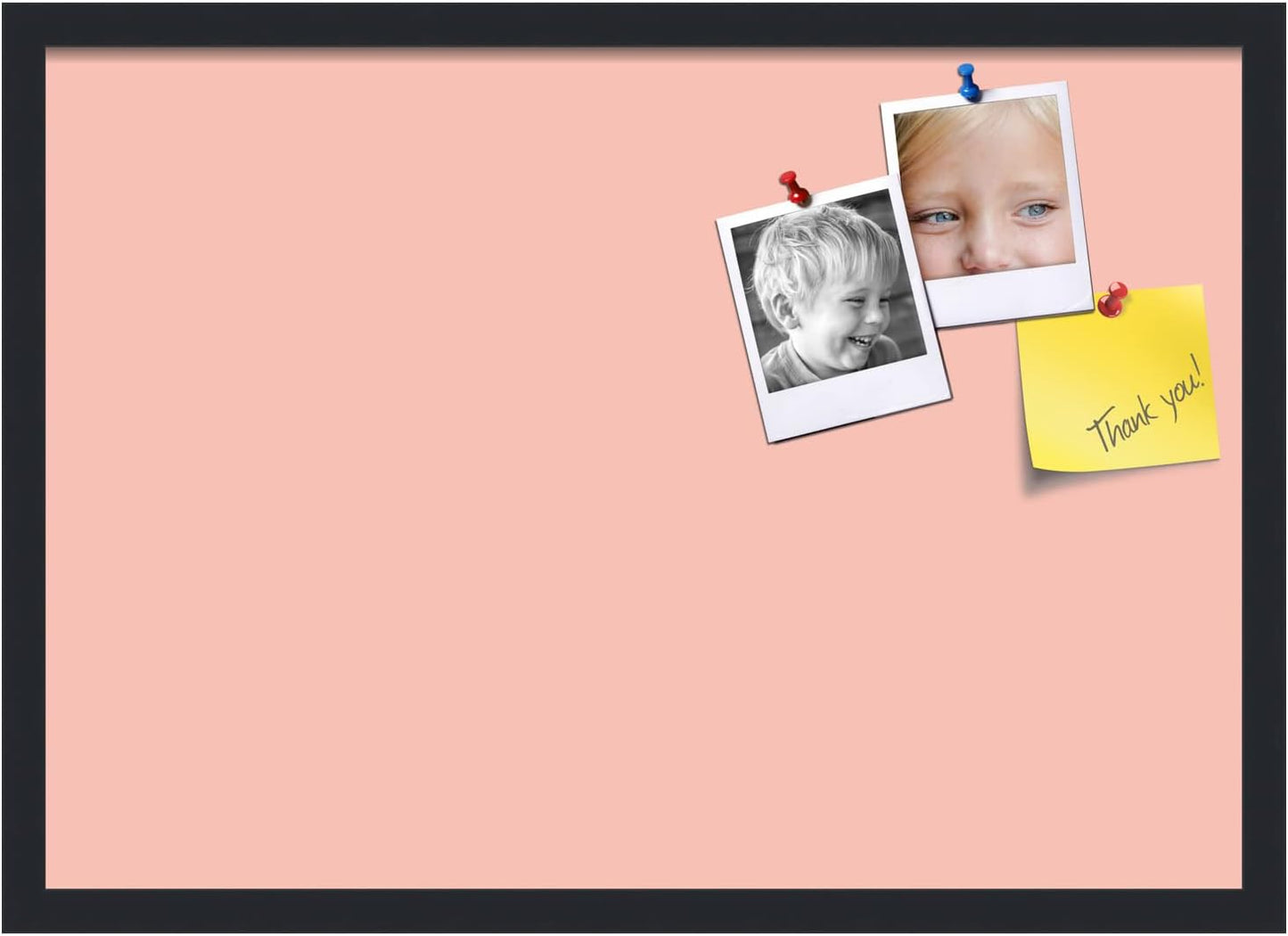 PinPix 27x19 Inch Cork Bulletin Board. This Decorative Framed Pin Board Comes with Pink Pastel Design and a Satin Black Frame. Ideal for Home Office Decor or Message Board (PinPix-1813)